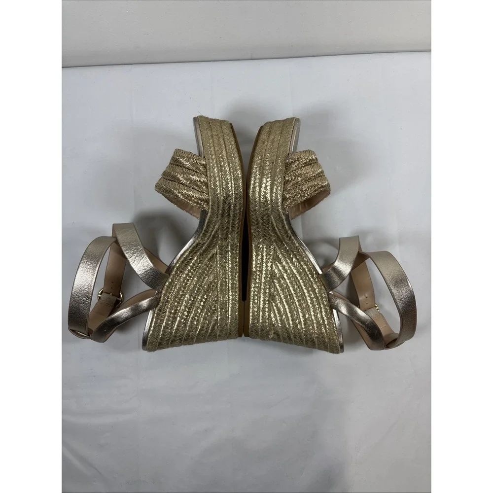 Coach Metallic Gold Braided Espadrille Wedge Sandals